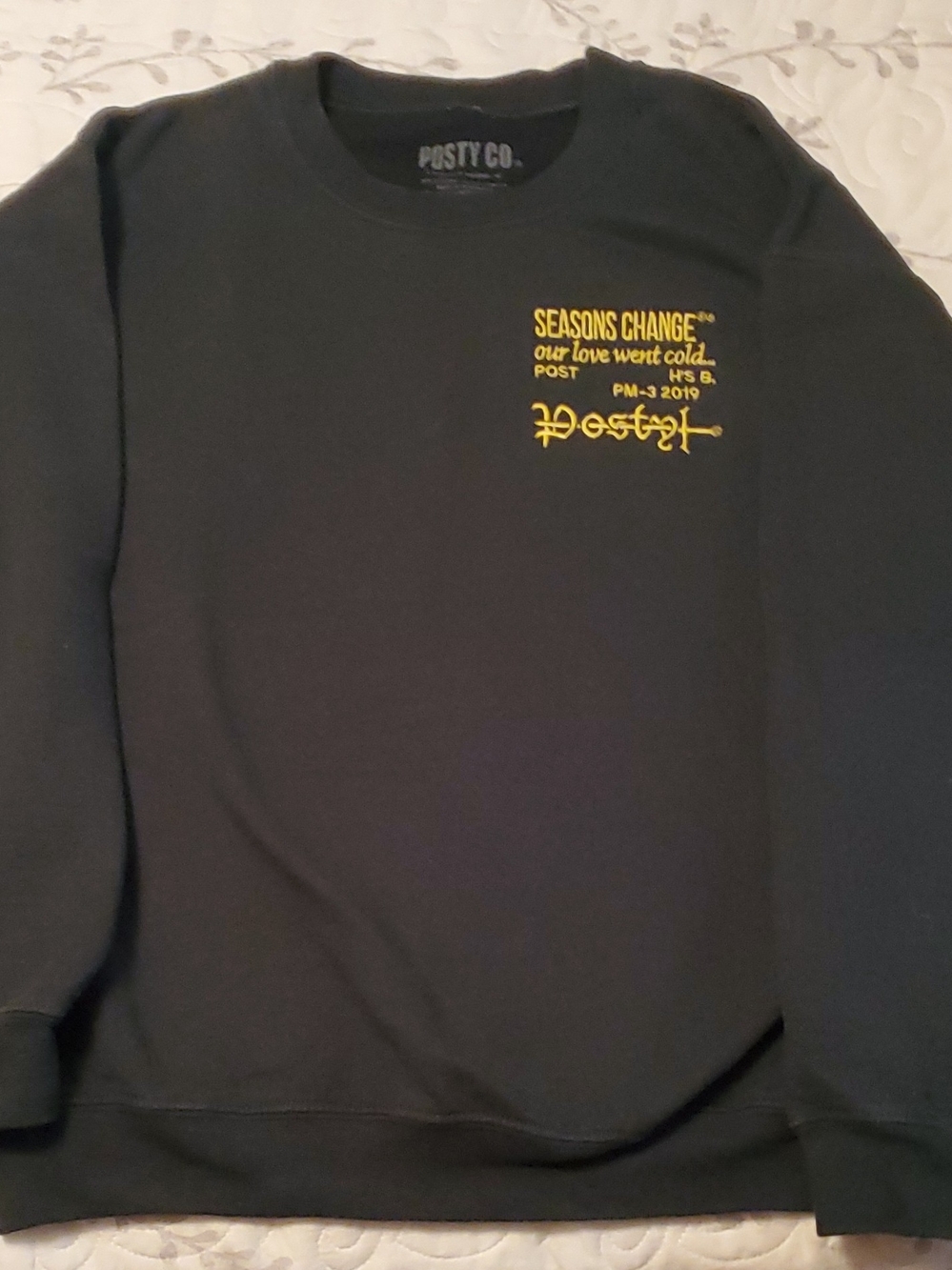 Posty Co. Merch Men's Forest Green Crewneck Sweater with Yellow Chest Print